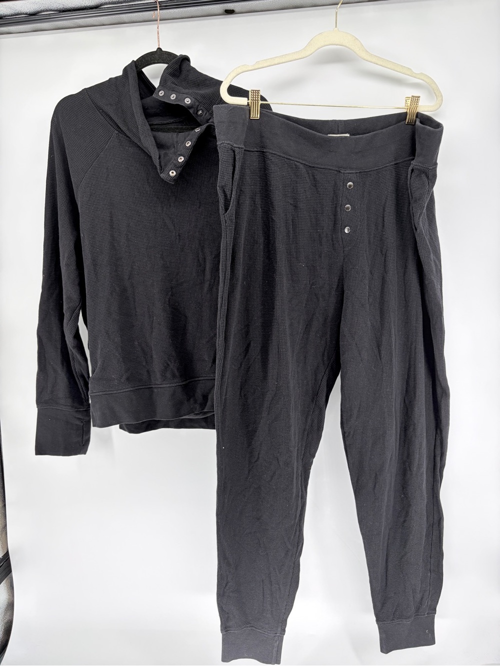 Pact Organic Waffle Knit Thermal Set Pants XXL Top XL  Black Lounge Comfort Plus